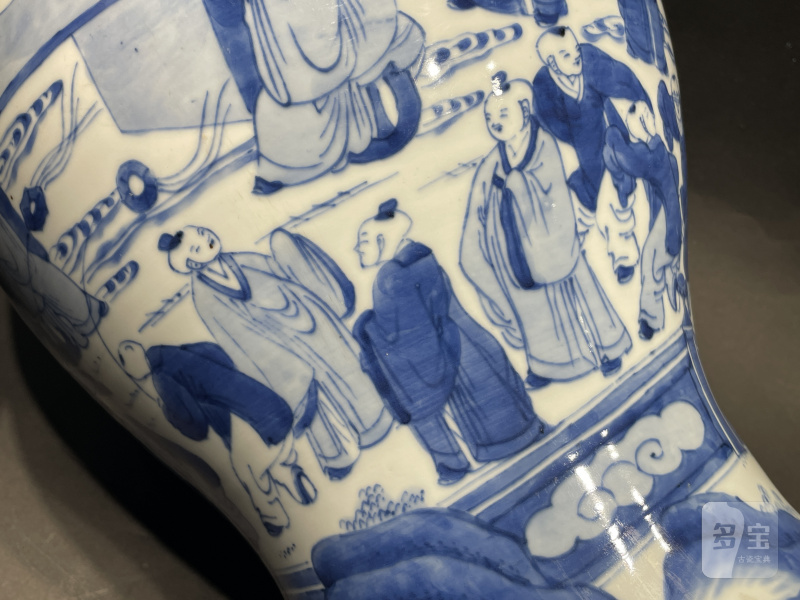 清康熙 青花十八学士图将军罐 - 图9